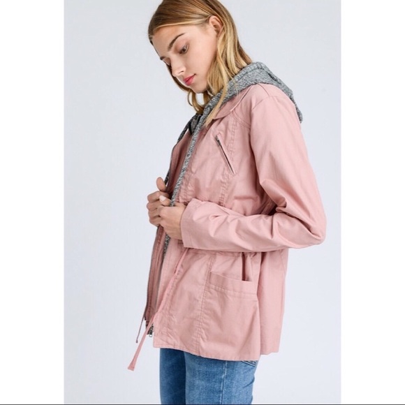 LAST: Medium Mauve Utility Jacket with Hoodie - Picture 2 of 3